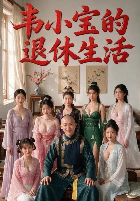 古装群像短剧海报，一位男子与多位女角色合影